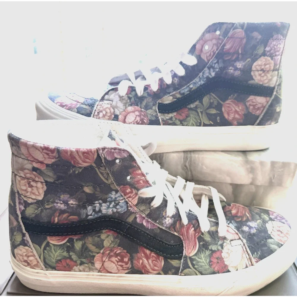 Vans Sk8-Hi Off the wall Floral Suede Canvas Sneaker Grey multicolor W-11 M-9.5